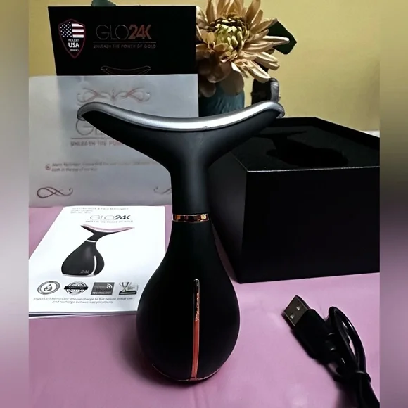 Glo24K Skin Rejuvenation Beauty Led Device for Face and Neck Black/Gold New